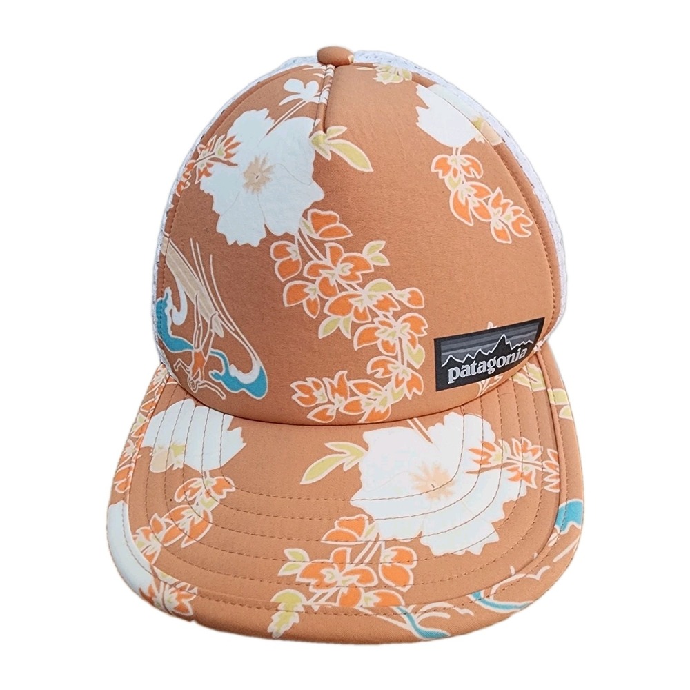 Patagonia Summer Hat Mesh Cycling Cap Running Floral Orange Foam Adjustable